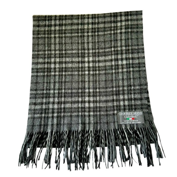 Geoffrey Beene Cashme Gray Plaid Men's Scarf - Picture 1 of 3